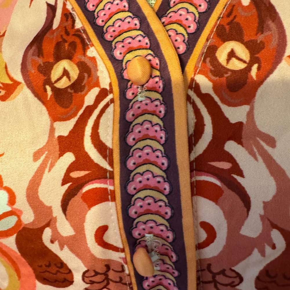 Pink and Orange Long Sleeve V-Neck Sundress - Picture 3 of 7
